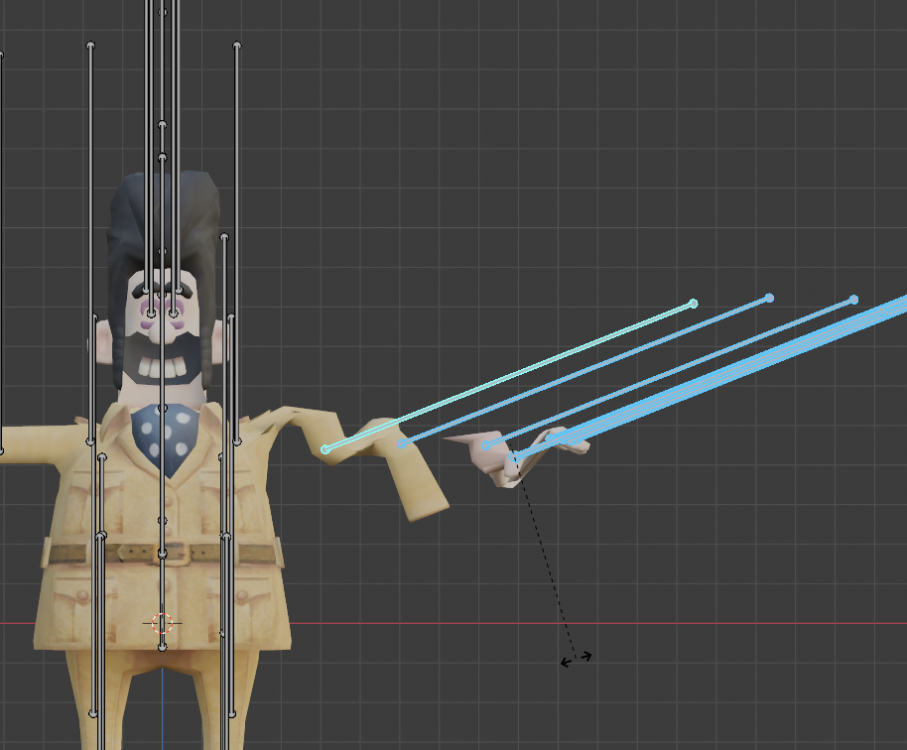 A screenshot of the bones deforming the mesh incorrectly